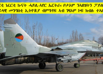 ኣብረርቲ ነፈርቲ ኲናት ሓይሊ-ኣየር ኤርትራ፡ ቦታኦም ንኣዘዝቲን ፓይሎታትን ፈደራላዊ መንግስቲ ኢትዮጵያ ብምግዳፍ ኣብ ገዛኦም ክጸንሑን  ከምዝተኣዘዙ ካብ ኣስመራ ዝበጽሓና ዜና ኣፍሊጡ።