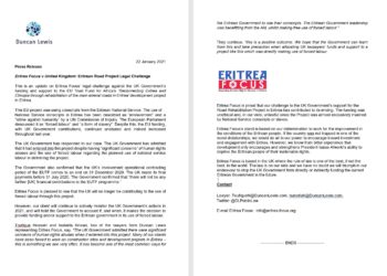 Press Release: Eritrea Focus v United Kingdom: Eritrean Road Project Legal Challenge