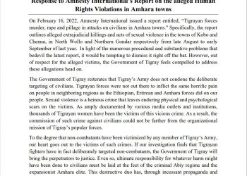 Response to Amnesty International’s Report on the alleged Human Rights Violations in Amhara towns
